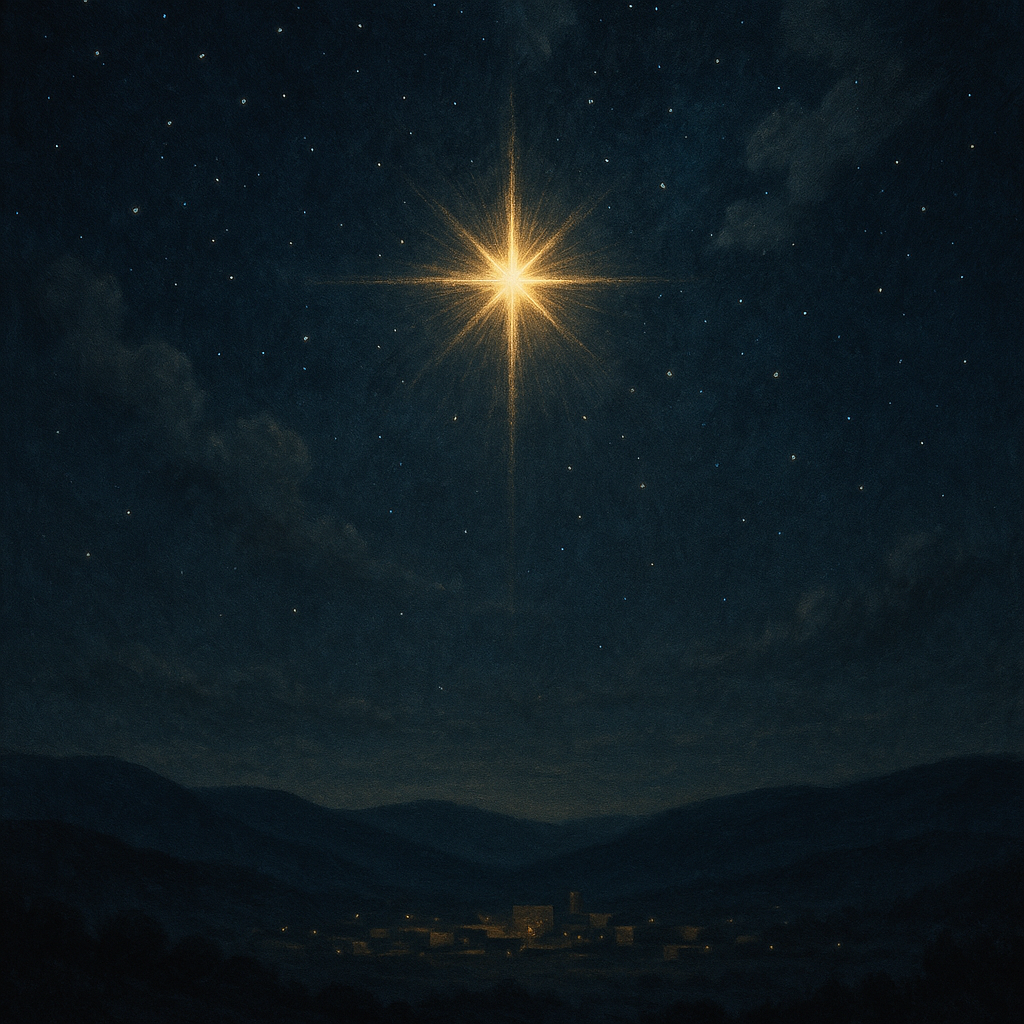 Night sky over Bethlehem with His Star shining